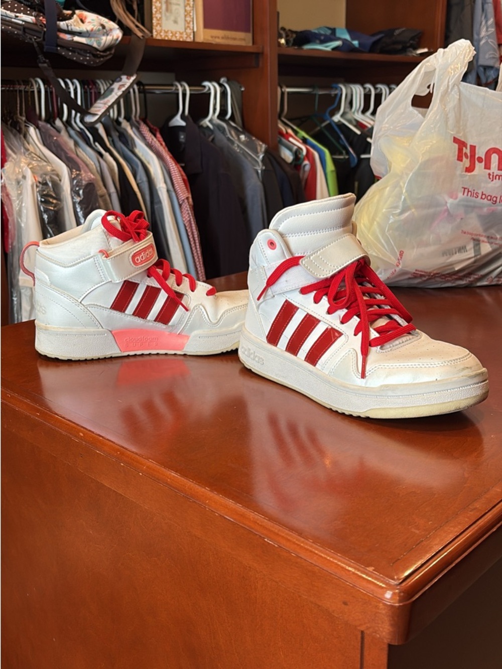 adidas women’s High-Top Sneakers in White and Red